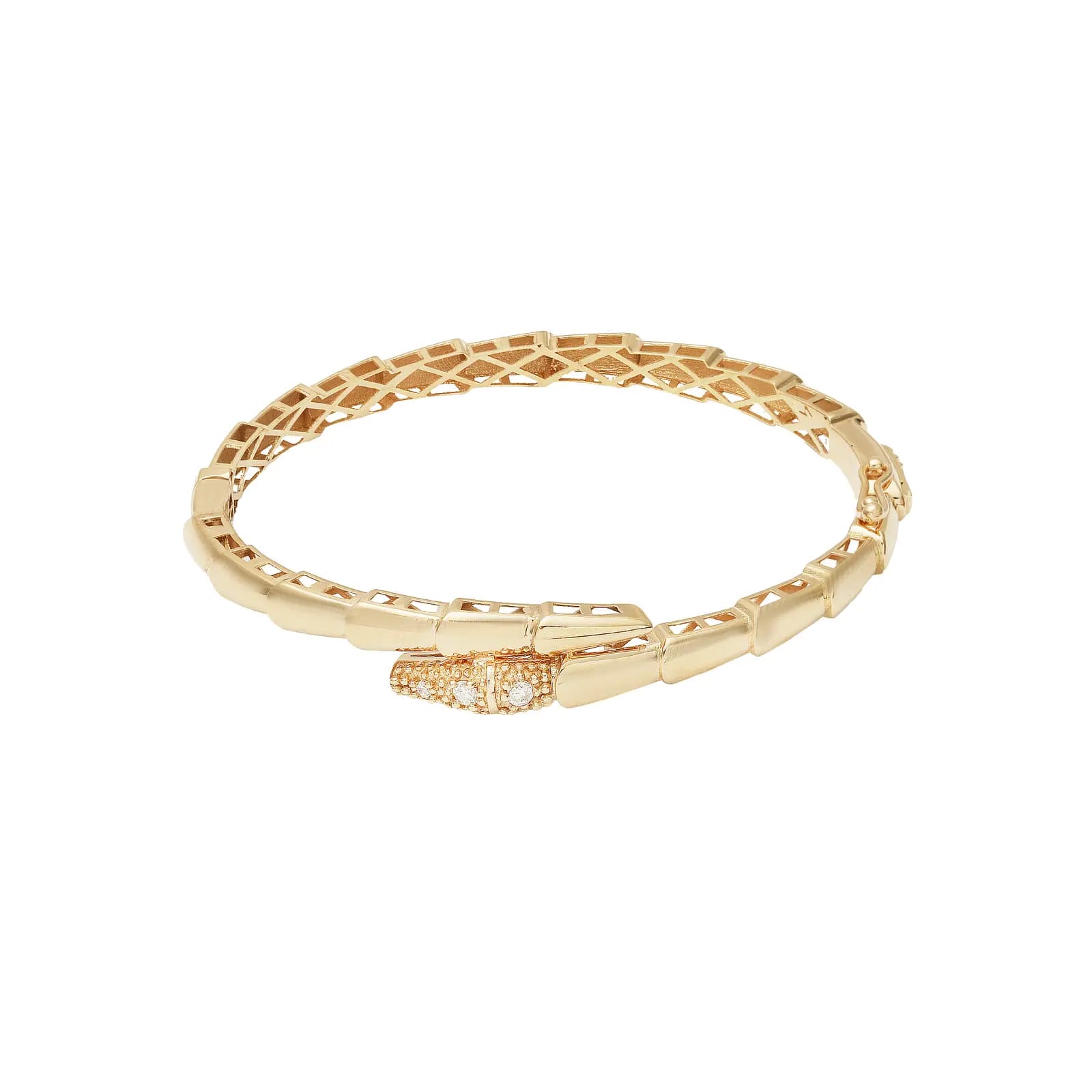 دستبند النگویی طلا ۱۸ عیار طرح بولگاری سرپنتی نگیندار (Bvlgari Serpenti Bangle)